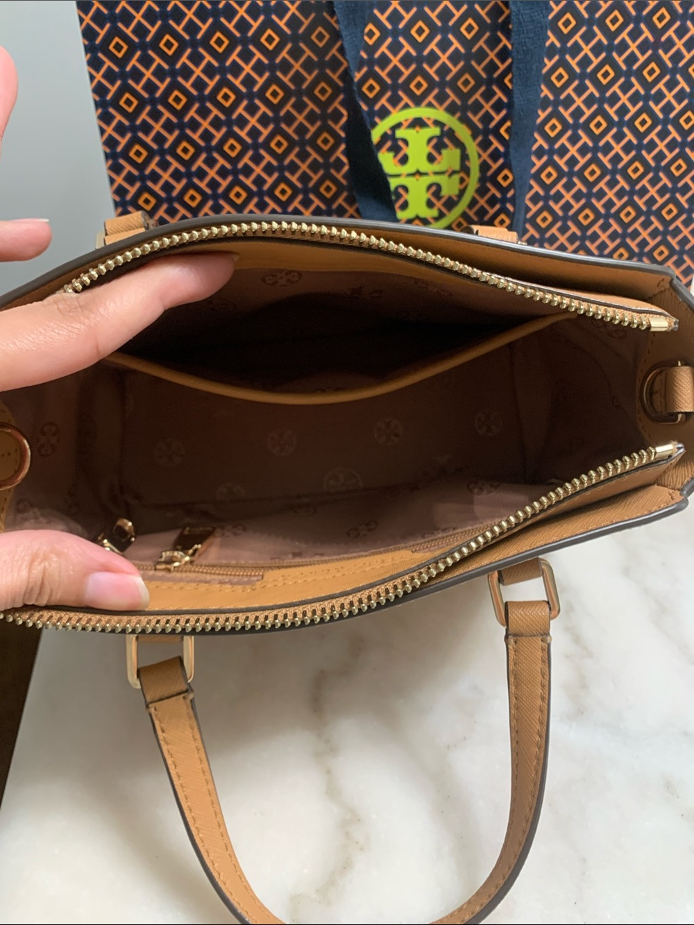 Tory Burch Caramel Tan Mini Satchel with Detachable Strap - Picture 5 of 6